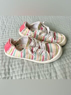 Roxy Girls “Barbie” Multicolor Striped Canvas Sneakers - Casual Lace-Up
